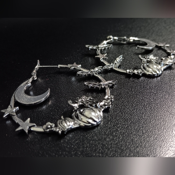 Moon-Star-Bat Hoop Earrings (NWOT) - Picture 3 of 5